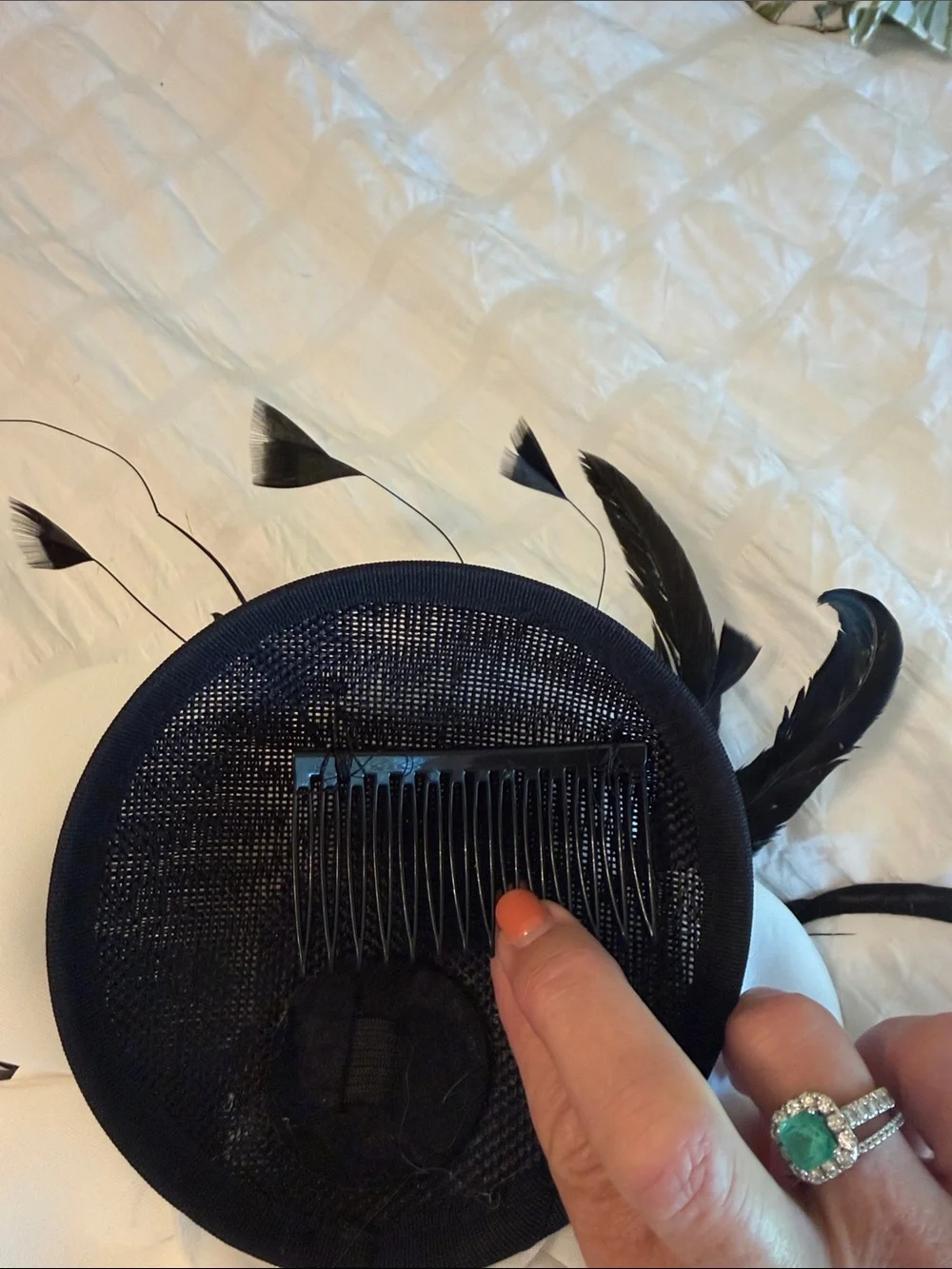 Elegant Black and White Feather Floral fascinator